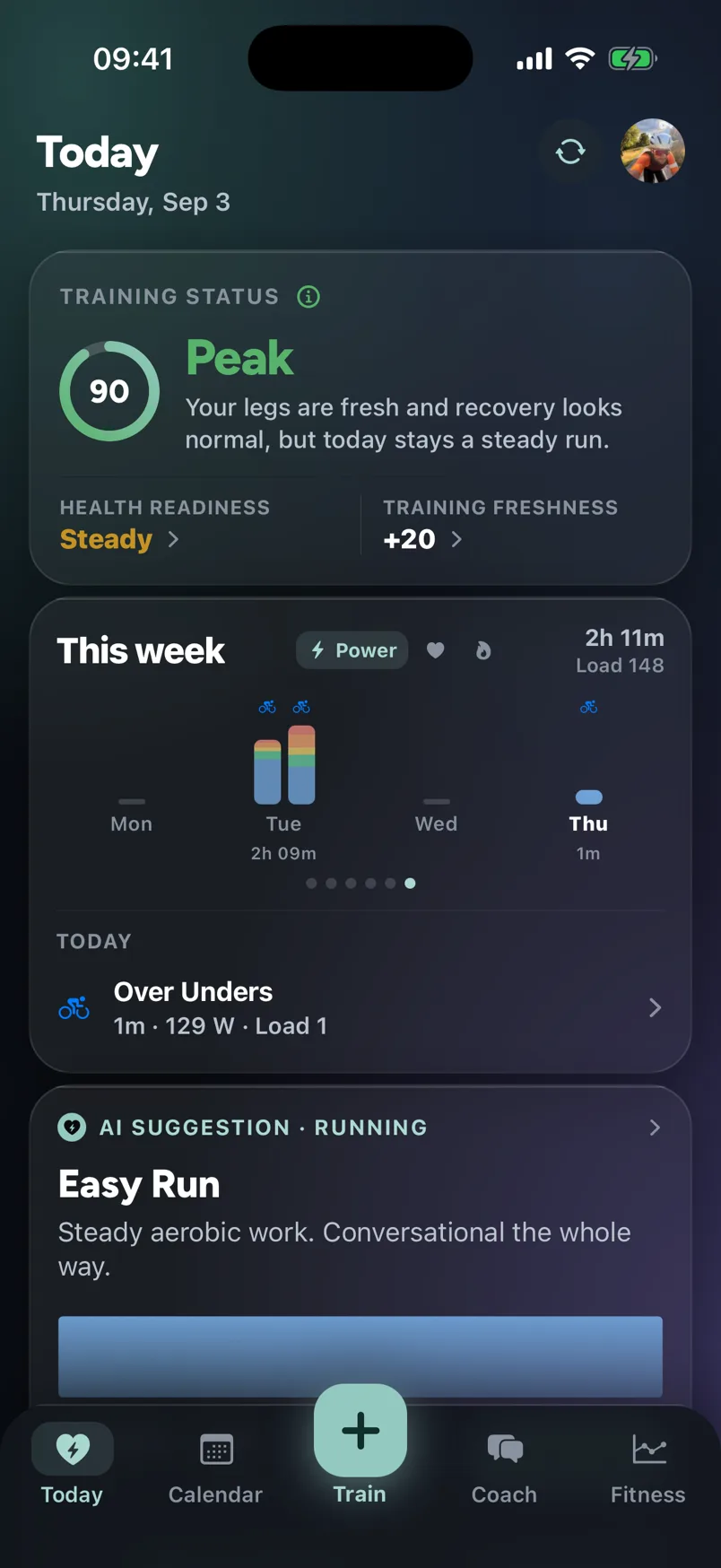 Kresta home showing the athlete's critical-power signature and form for today.